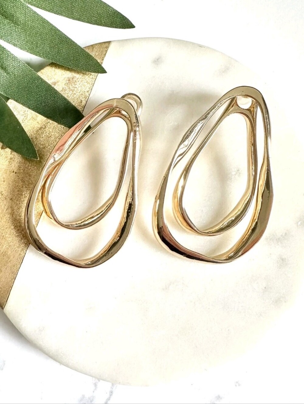 Gold teardrop front and back earrings; nwot